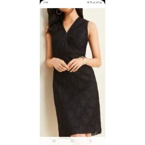 Ann Taylor black floral lace sleeveless sheath dress 16 party office classic LBD